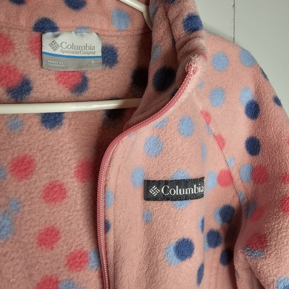 Columbia Fleece Jacket Girls Pink Polka Dots, Small 7/8 - Picture 3 of 6